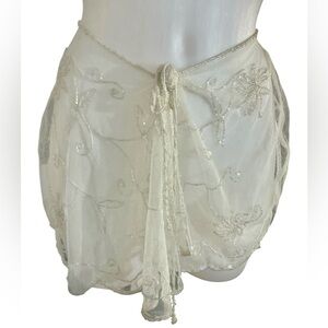 Betsey Johnson Net Opalescent Beaded Sequin Floral Cream Lingerie Skirt Sarong S